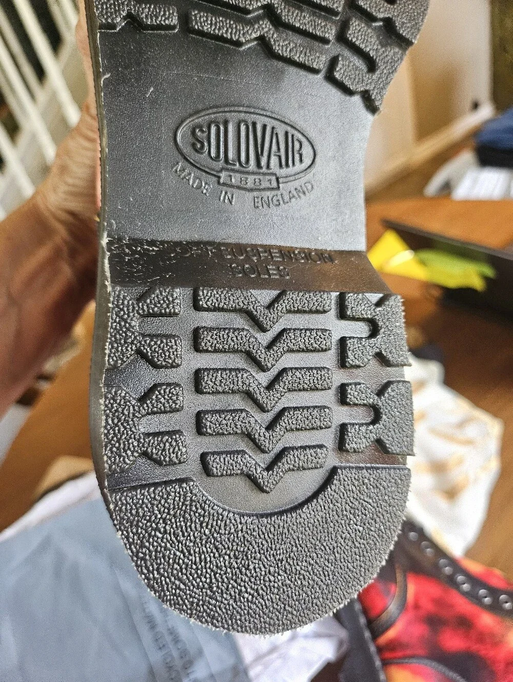 New In Box Solivair England Derby Boot Smoke Rub Off Flame High Shine 9.5 F Fit